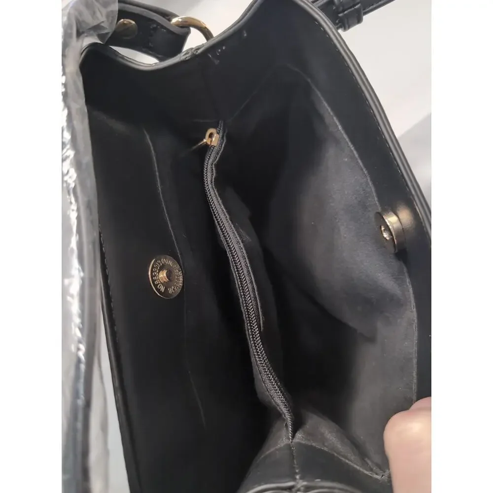 AOTA Elena Vegan Croc-Embossed Leather Crossbody Strap Bucket Bag Black NWT